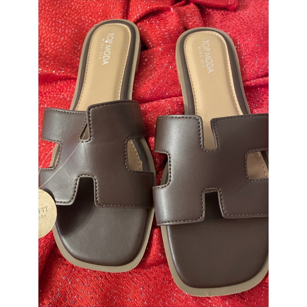 Top Moda Brown Slide Sandals for Women 9 Wide New Without Box